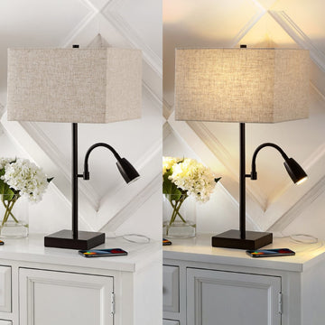 Austin 25.5" Farmhouse Industrial Iron LED Table Lamp with USB Charging Port and Adjustable Reading Light - JONATHAN Y